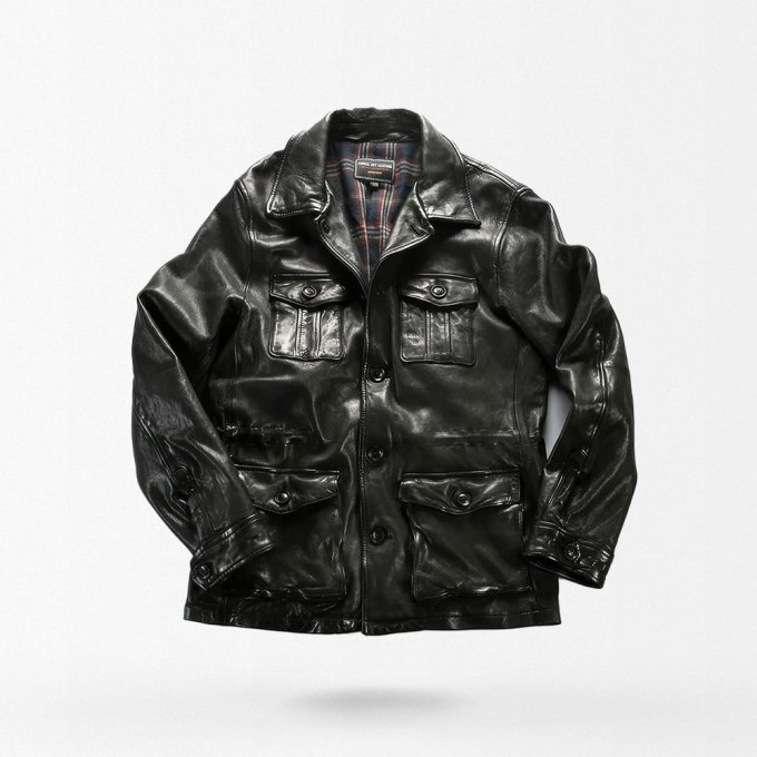 mens leather field jacket Black