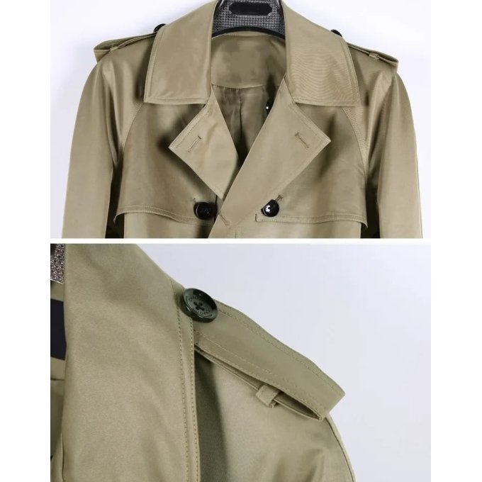 Belted military style trench coat Black|Khaki
