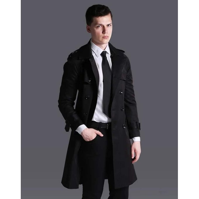 Belted military style trench coat Black