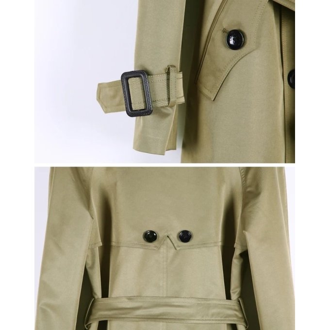 Belted military style trench coat Black|Khaki
