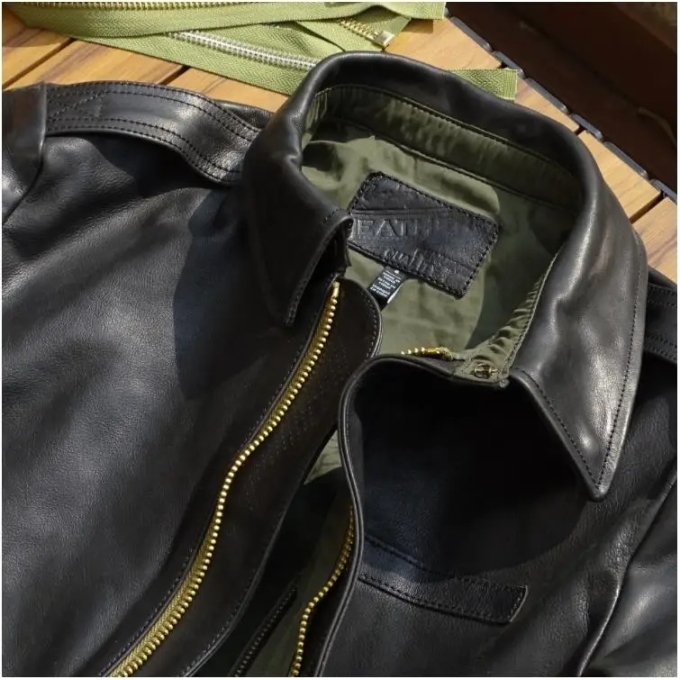 Type a2 leather flight jacket olive lining