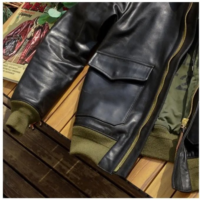 Type a2 leather flight jacket olive lining