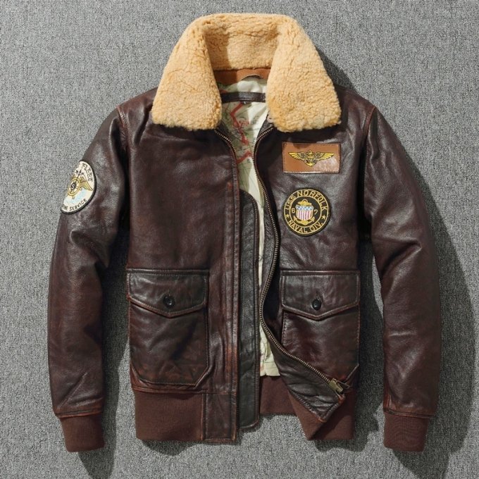 Men's Real Cowhide Leather Aviator Jacket - German Luftwaffe Style, Biker/Military, Black