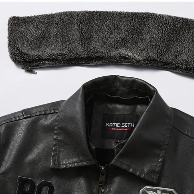 Men's Slim Fit Leather Bomber Jacket - Image 2