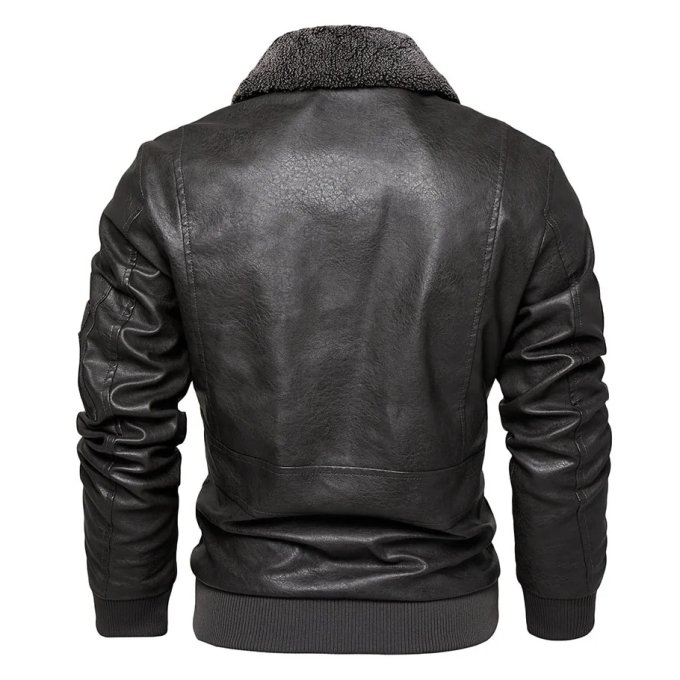 Men's Slim Fit Leather Bomber Jacket Black|Brown|Grey