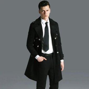 Military style suede trench coat Black