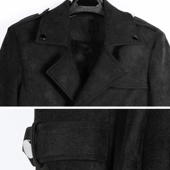 Military style suede trench coat Black|Grey|Olive