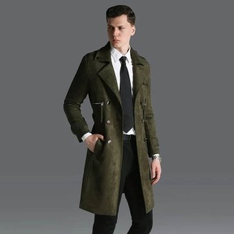 Military style suede trench coat Olive