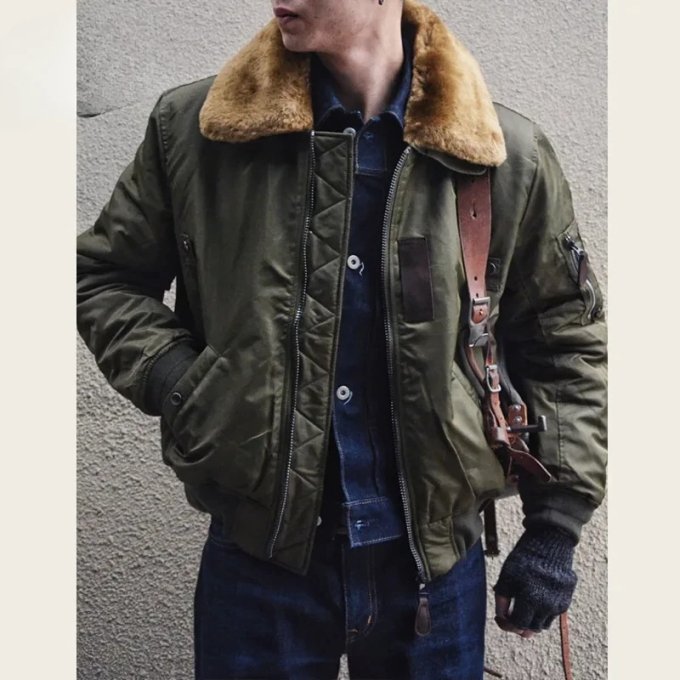 Vintage B15 Bomber Flight Jacket Men Navy Blue|Olive Green