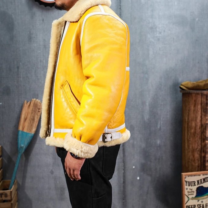 Yellow leather bomber jacket B3 - Image 2