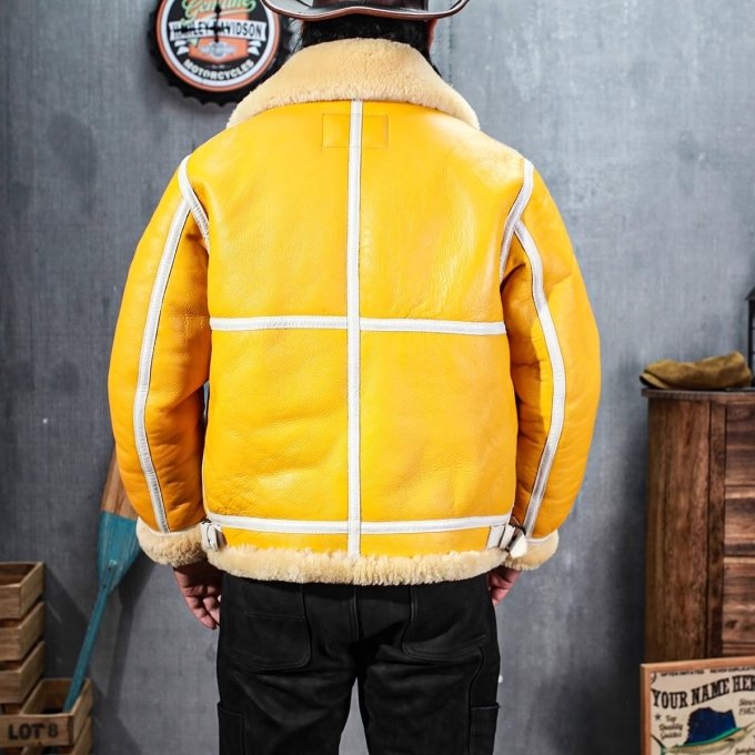 Yellow leather bomber jacket B3 - Image 3