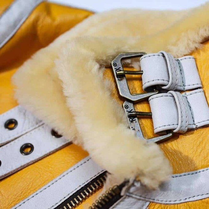 Yellow leather bomber jacket B3 - Image 5