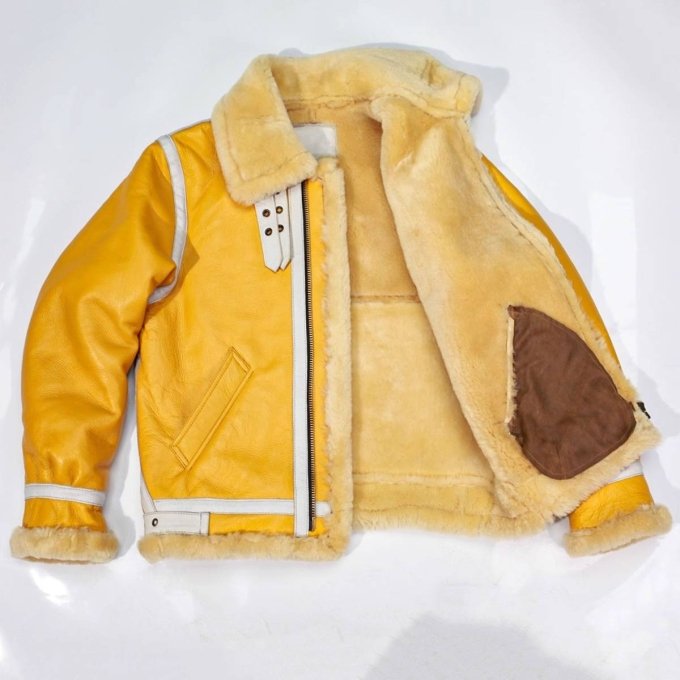 Yellow leather bomber jacket B3 - Image 4