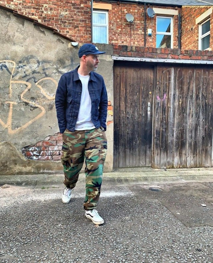 Camouflage base with flannel shirt