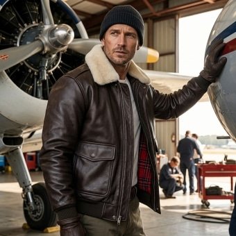 Flight jacket B3 with fur collar Brown