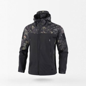 hooded tactical camo softshell jacket Multicam Black