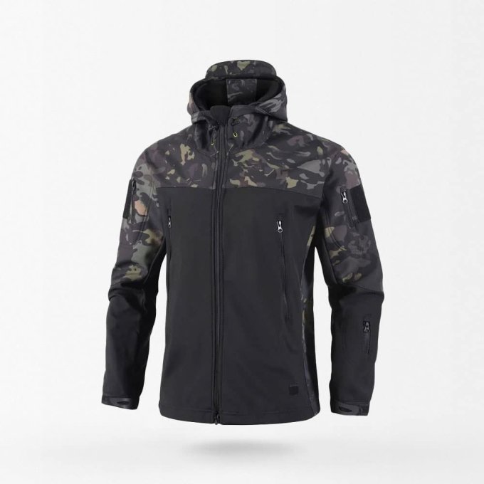 hooded tactical camo softshell jacket Multicam Black