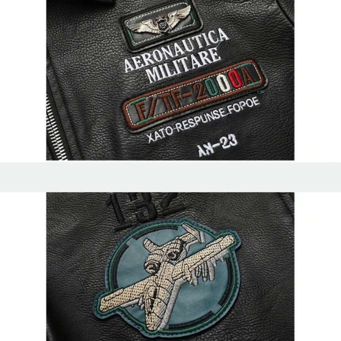 indian embroidered leather flight jacket Army Green|Black