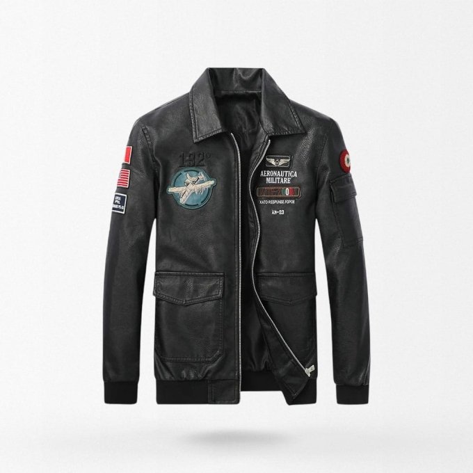 indian embroidered leather flight jacket Army Green|Black