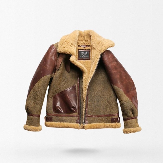 mens b3 military leather bomber fur jacket