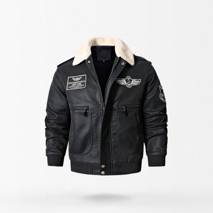 mens vintage leather bomber jacket Black