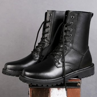 Black leather combat boots