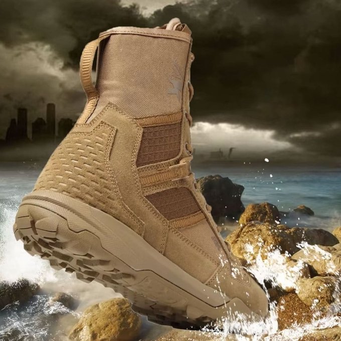 Coyote Brown lace up combat boots with Mesh