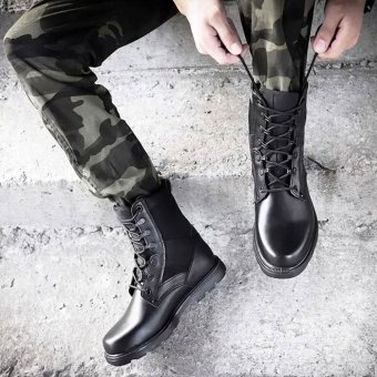Faux leather combat boots