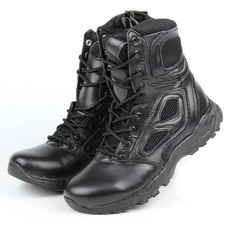 Leather and Knit Combat Knee Boots main image 1