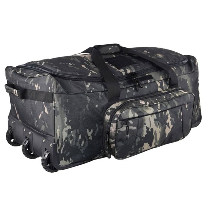 Large military duffle bag with wheels (124L) Black Multicam