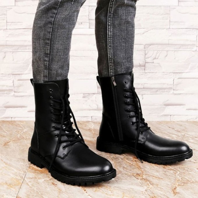 Leather combat boots with zipper