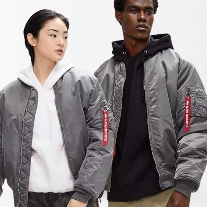 Military Tactical MA 1 Flight Jacket Grey - Image 2