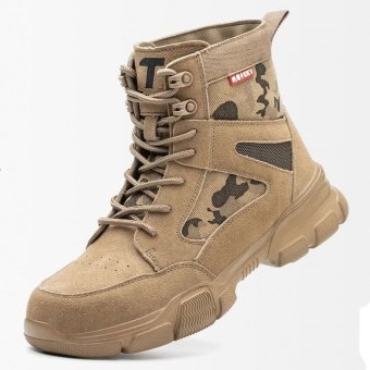 Safety toe military tan boots mid-height