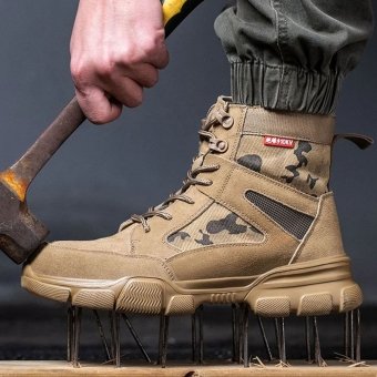 Safety toe military tan boots mid-height