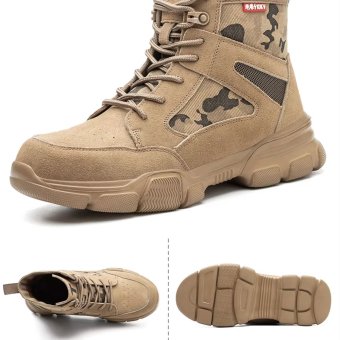 Safety toe military tan boots mid-height