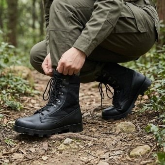 Army black leather boots
