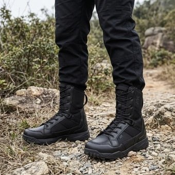 Black lace up combat boots with Mesh
