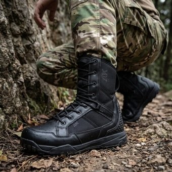 Black lace up combat boots with Mesh