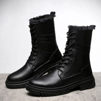 black leather lace up combat boots