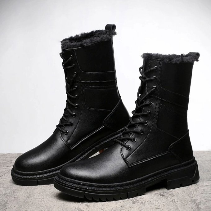black leather lace up combat boots