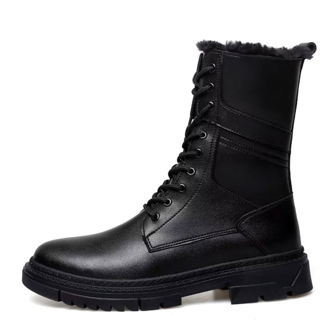 black leather lace up combat boots