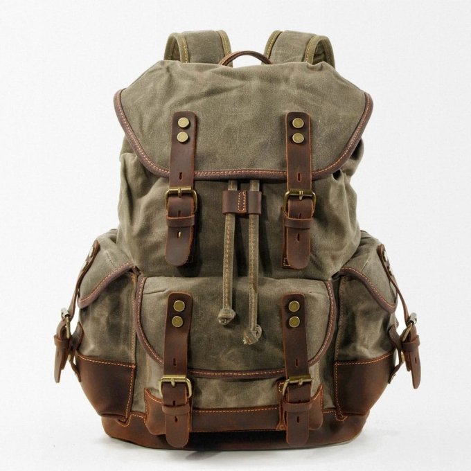 Military style canvas backpack Olive