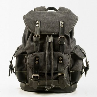 Military style canvas backpack Dark Grey