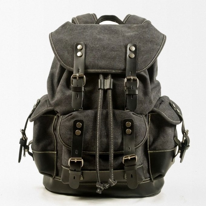 Military style canvas backpack Dark Grey