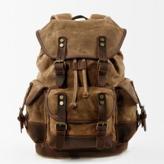 Military style canvas backpack Khaki