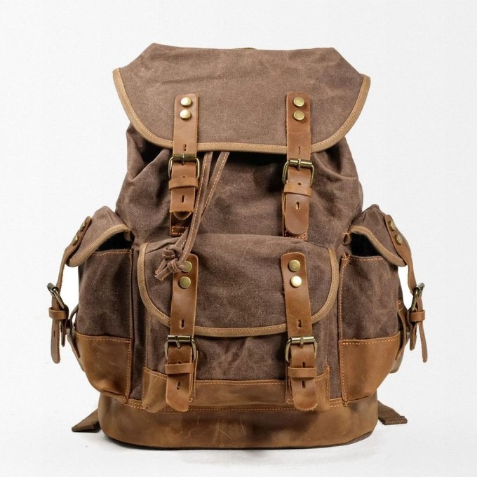 Military style canvas backpack Chocolate