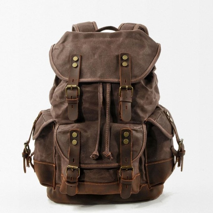 Military style canvas backpack Brown