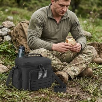 Black tactical thermal lunch bag