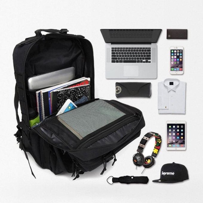 Black tactical backpack 45L