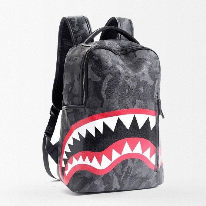 Camo leather backpack